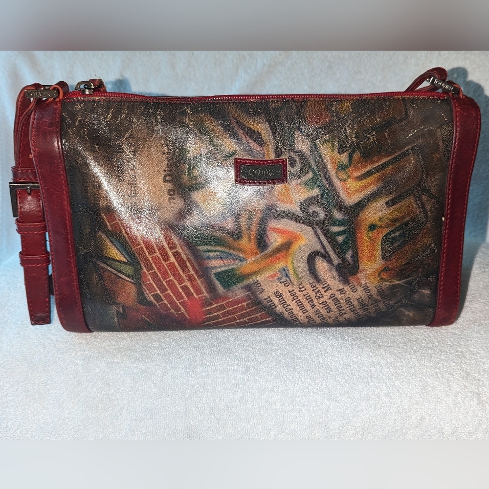Vintage Louvier Paris leather graffiti pop art shoulder bag.